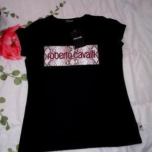 Black Roberto Cavalli crew neck stretch woman t shirt. NWT!!!